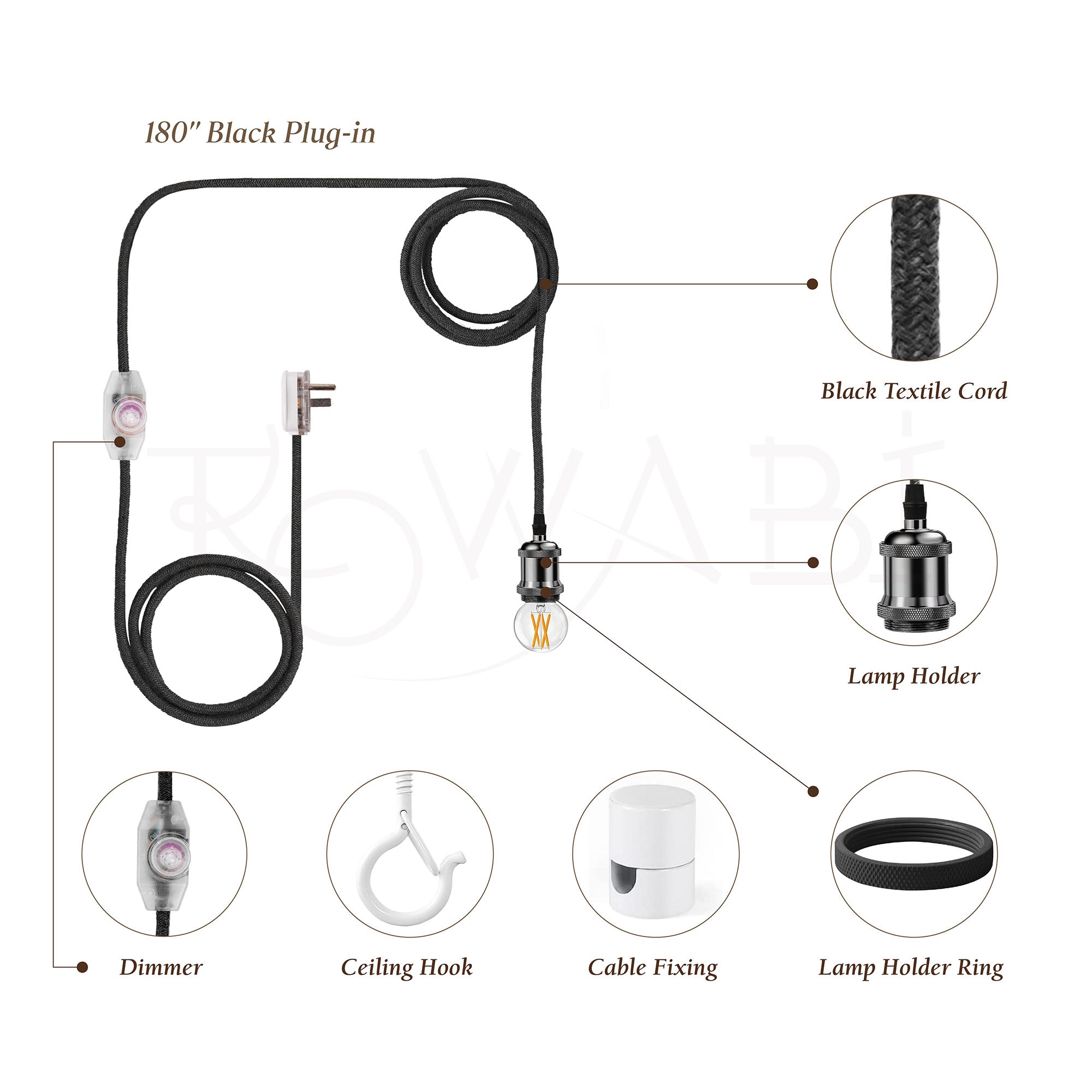 Black Plug-In Hanging Pendant Light Kit