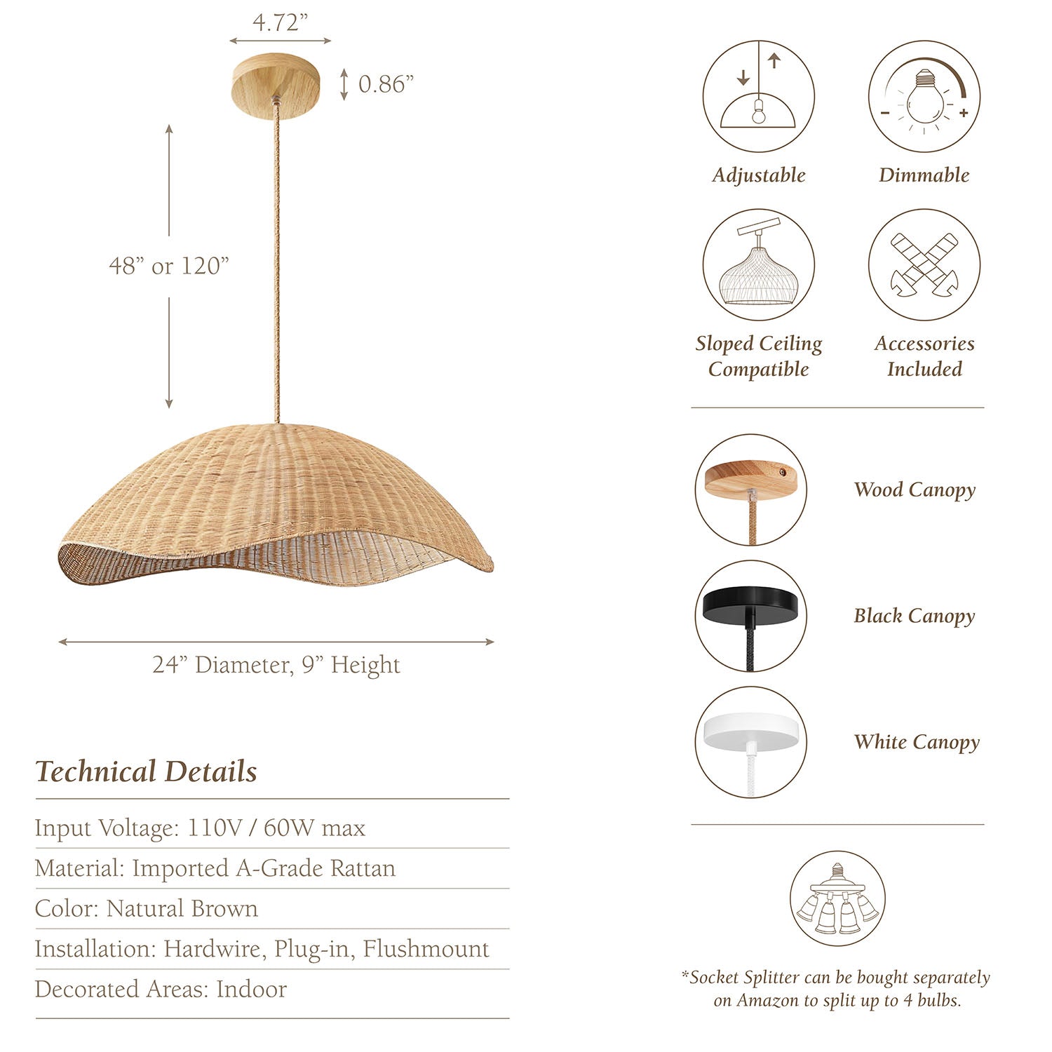 Nana Vermiculate Rattan Pendant Light