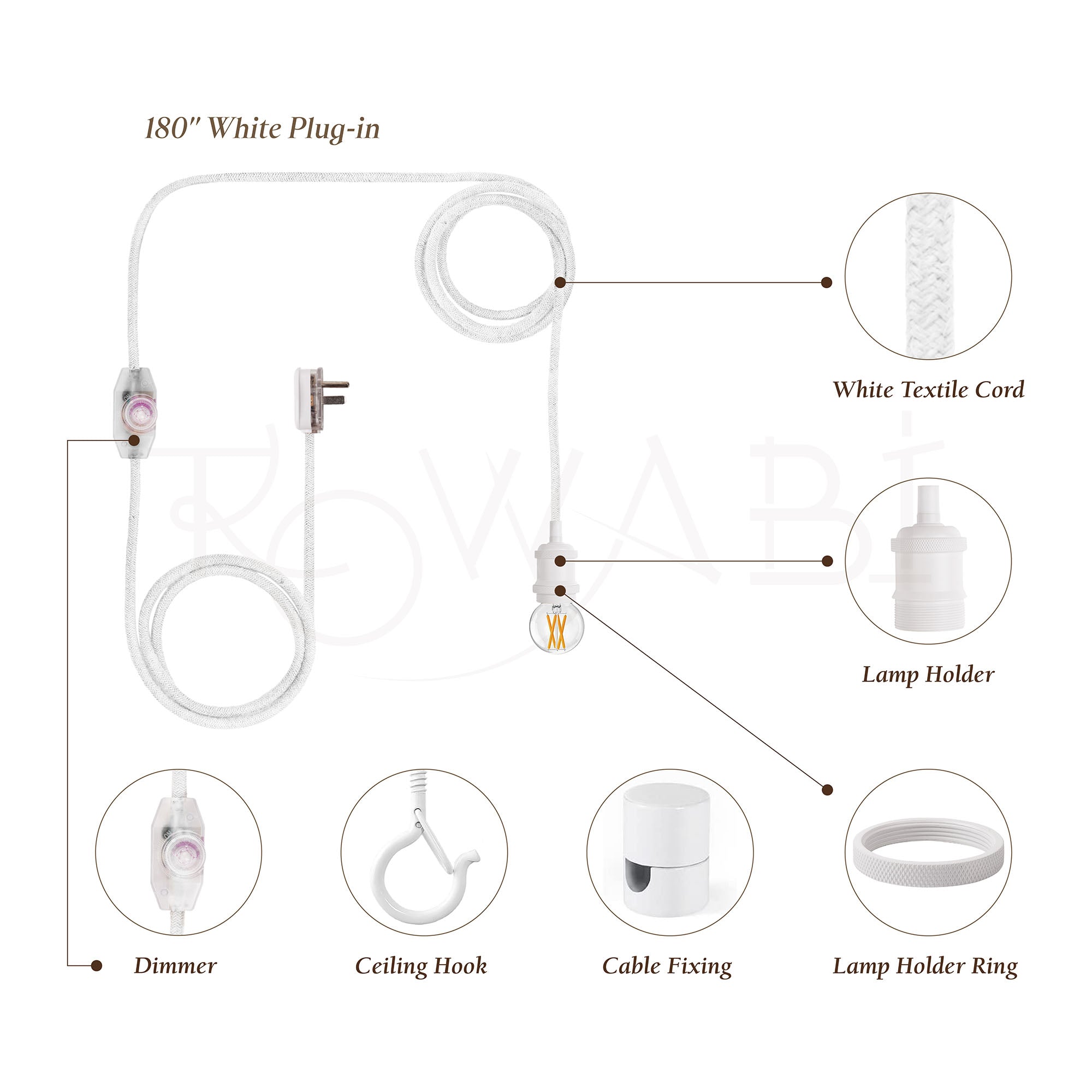 White Plug-In Hanging Pendant Light Kit